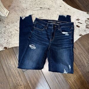 American Eagle Outfitters Dark Blue Distressed Jeans